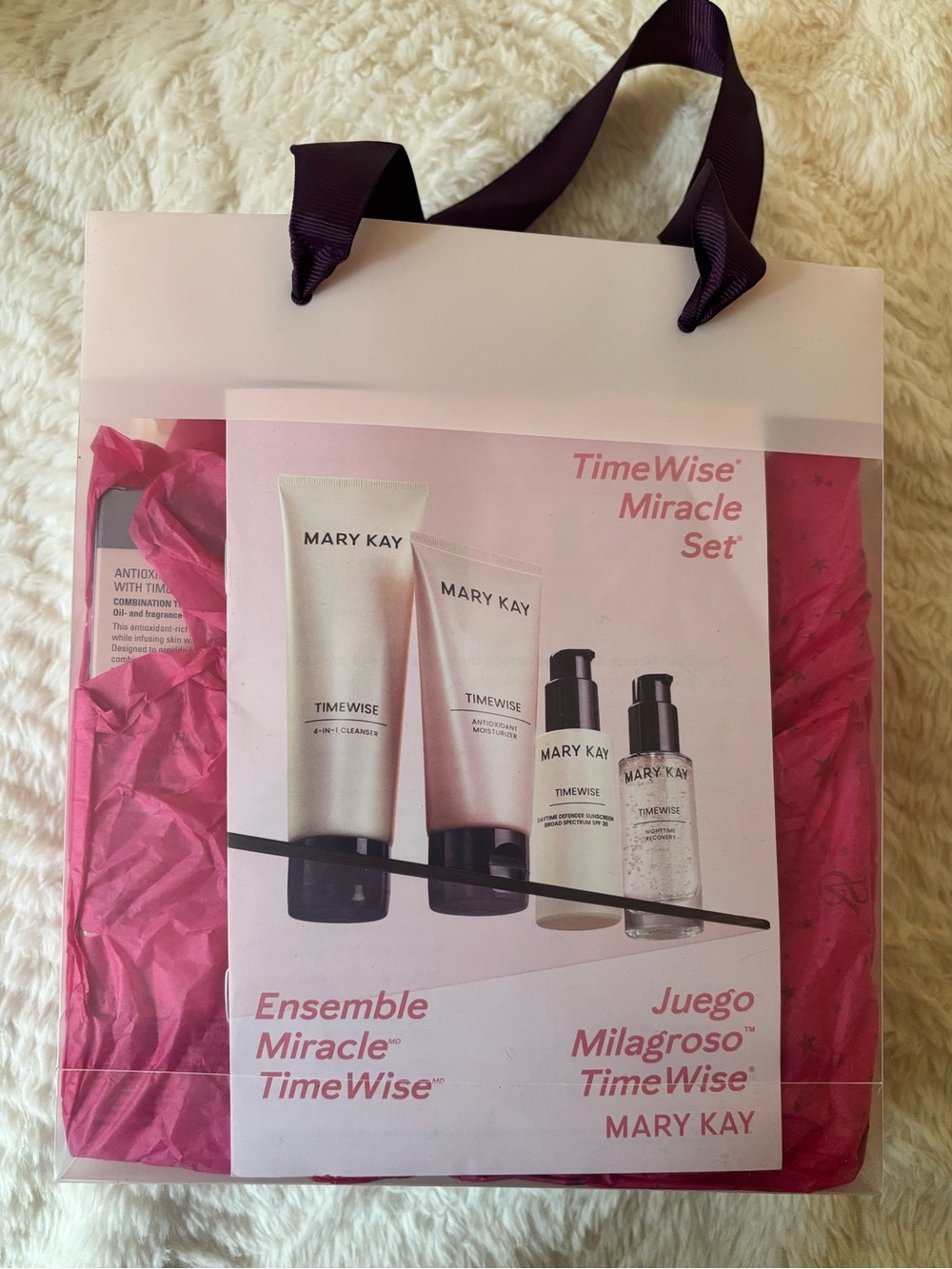 Mary Kay TimeWise Set in Hot Pink Gift Bag with Purple Handles